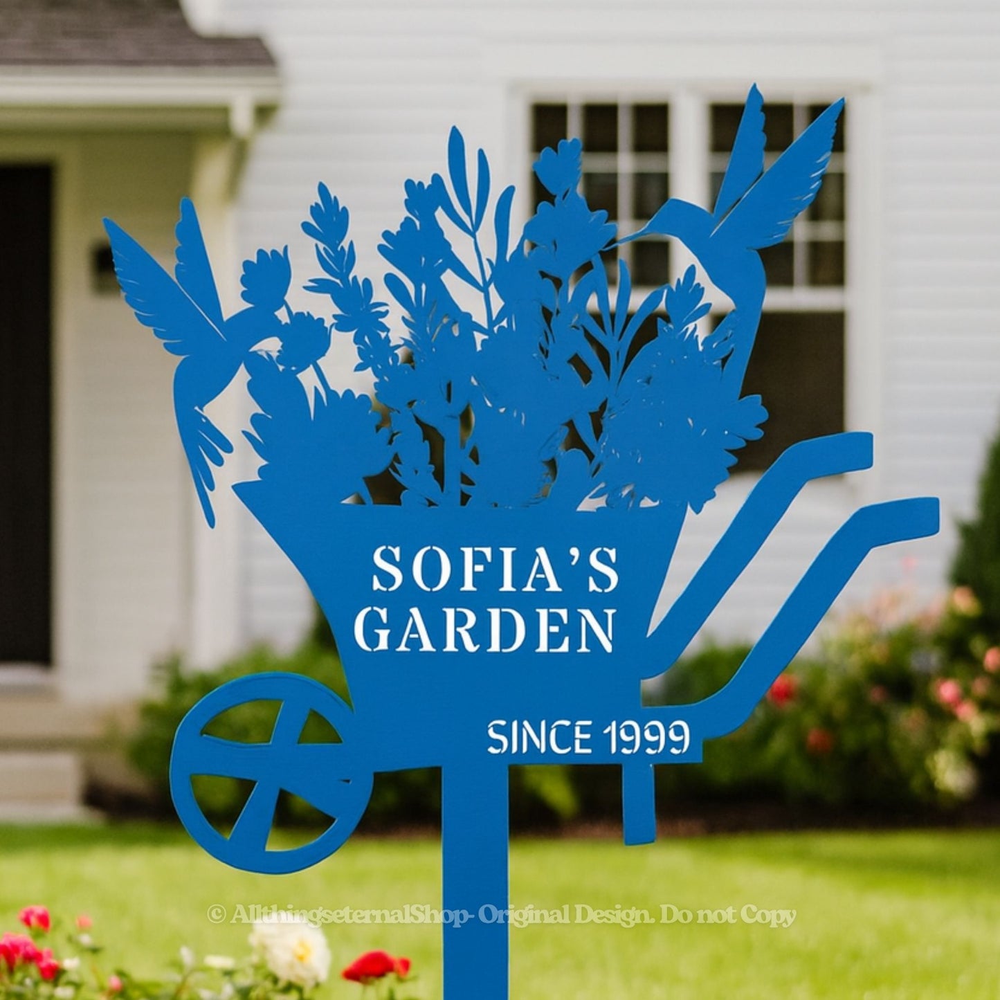 Personalized Bird & Flowers Garden Sign – Custom Metal Family Yard Stake
