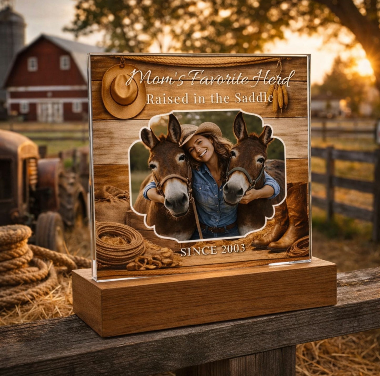 Mom's Favorite Herd Raised in the Saddle Photo Acrylic Plaque – Personalized Gift for Mule Lovers