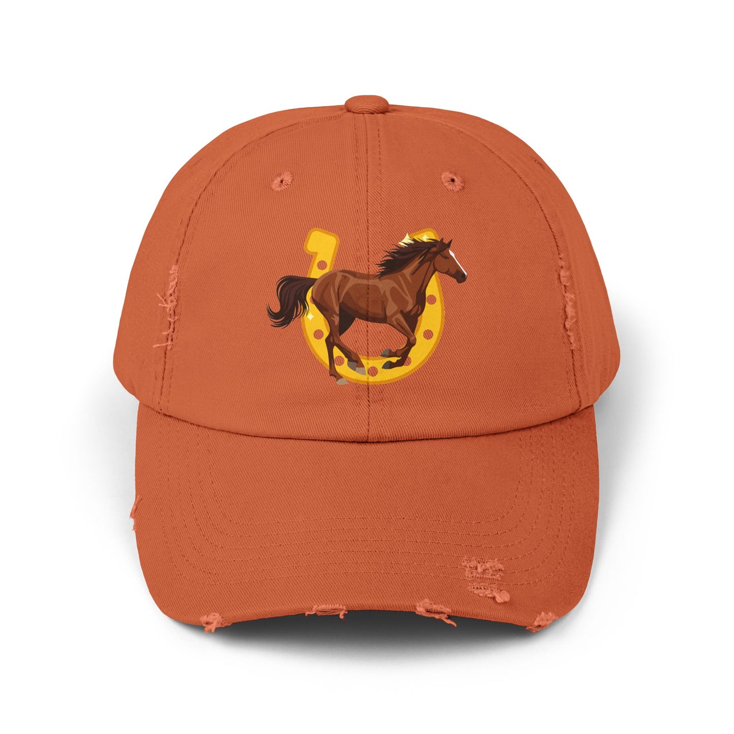 Lucky Horse Horseshoe Cap — Distressed Baseball Hat for Equestrian Fans