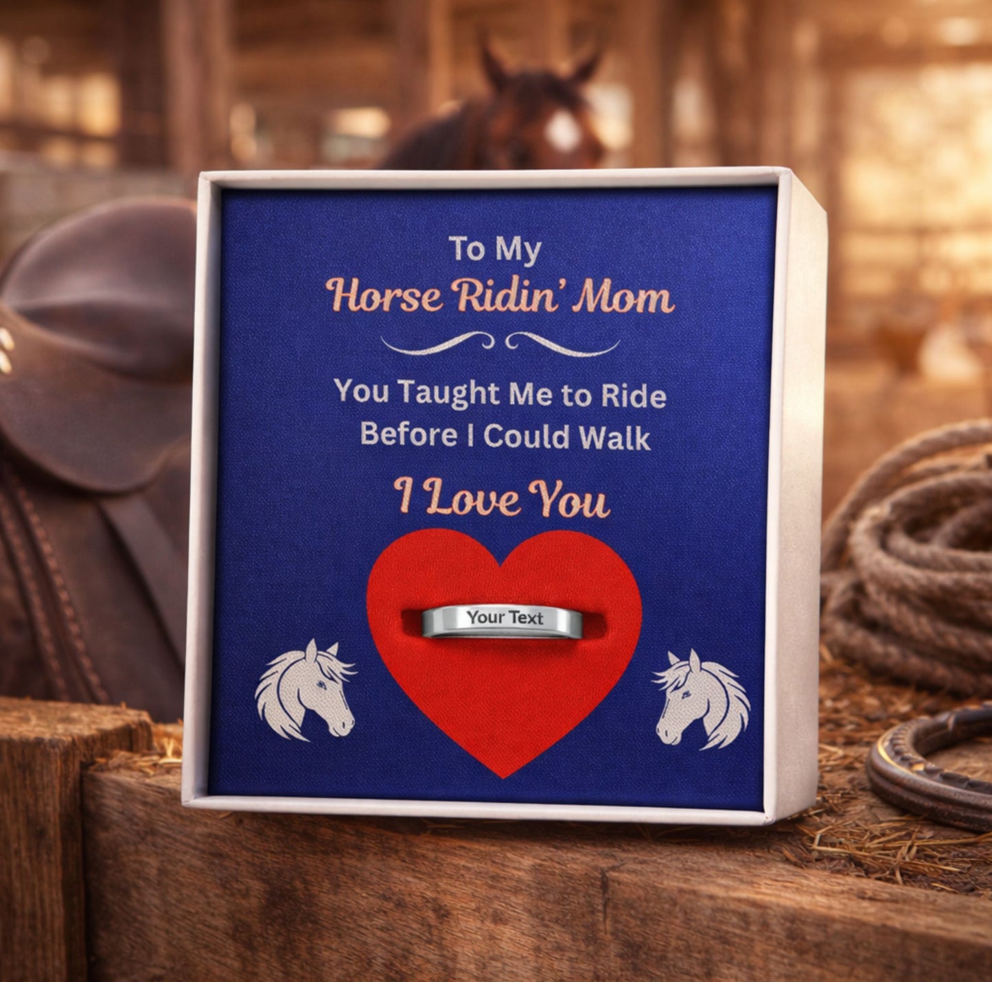 Personalized Horse Mom Engraved Ring Gift – With Message Card Jewelry