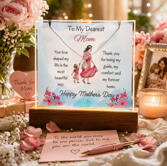 To My Dearest Mom Alluring Beauty Necklace Acrylic Plaque Mother's Day Gift
