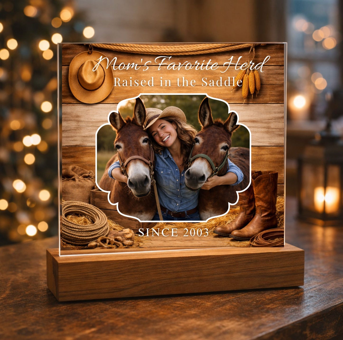 Mom's Favorite Herd Raised in the Saddle Photo Acrylic Plaque – Personalized Gift for Mule Lovers
