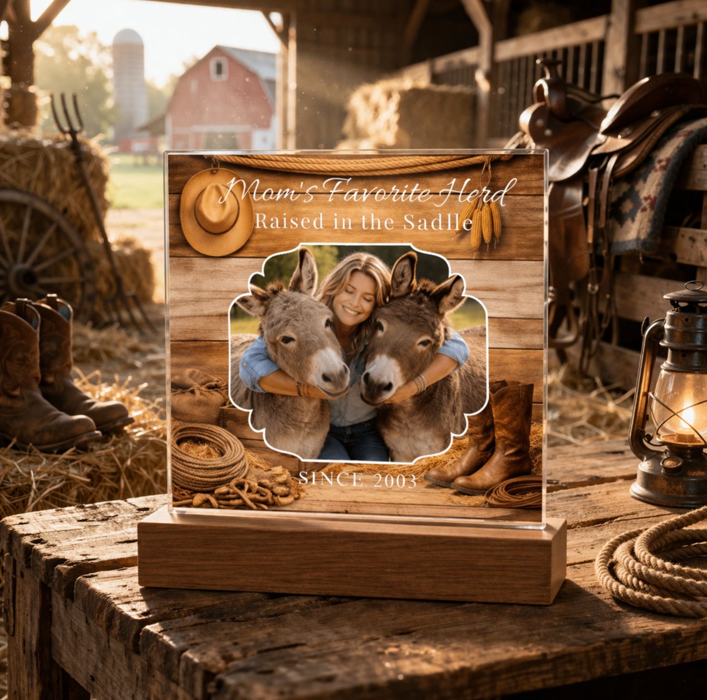 Mom's Favorite Herd Raised in the Saddle Acrylic Plaque – Donkey Lover Gift