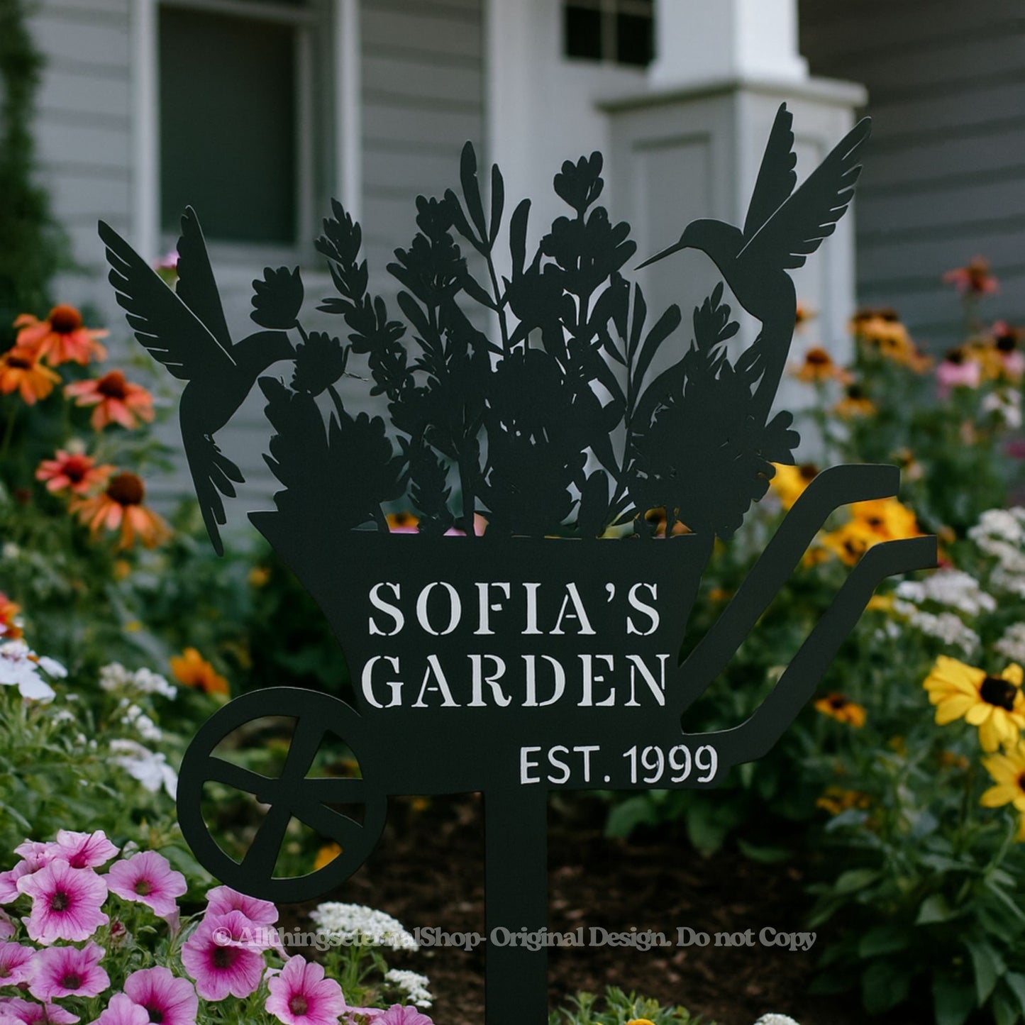 Personalized Bird & Flowers Garden Sign – Custom Metal Family Yard Stake