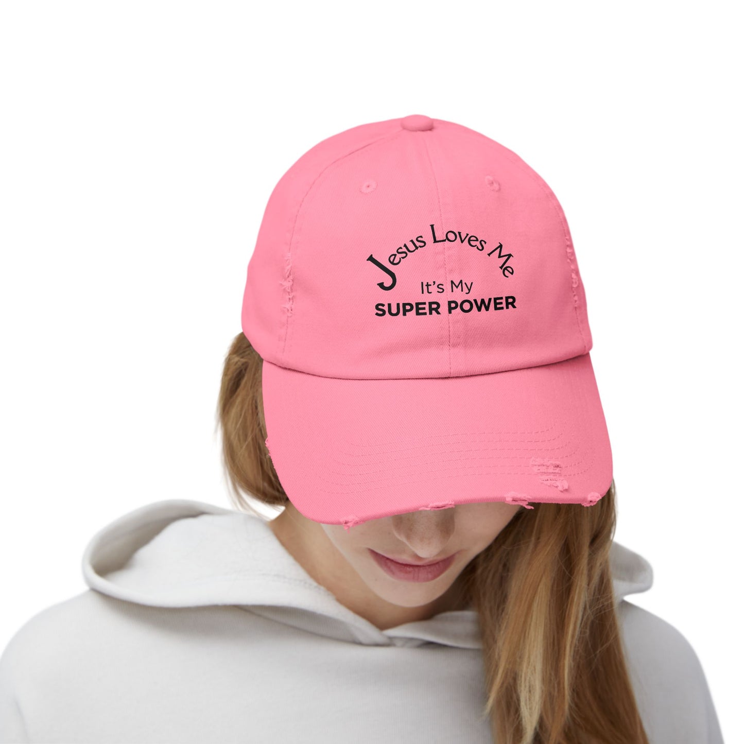 Jesus Loves Me Is My Super Power Distressed Christian Baseball Cap