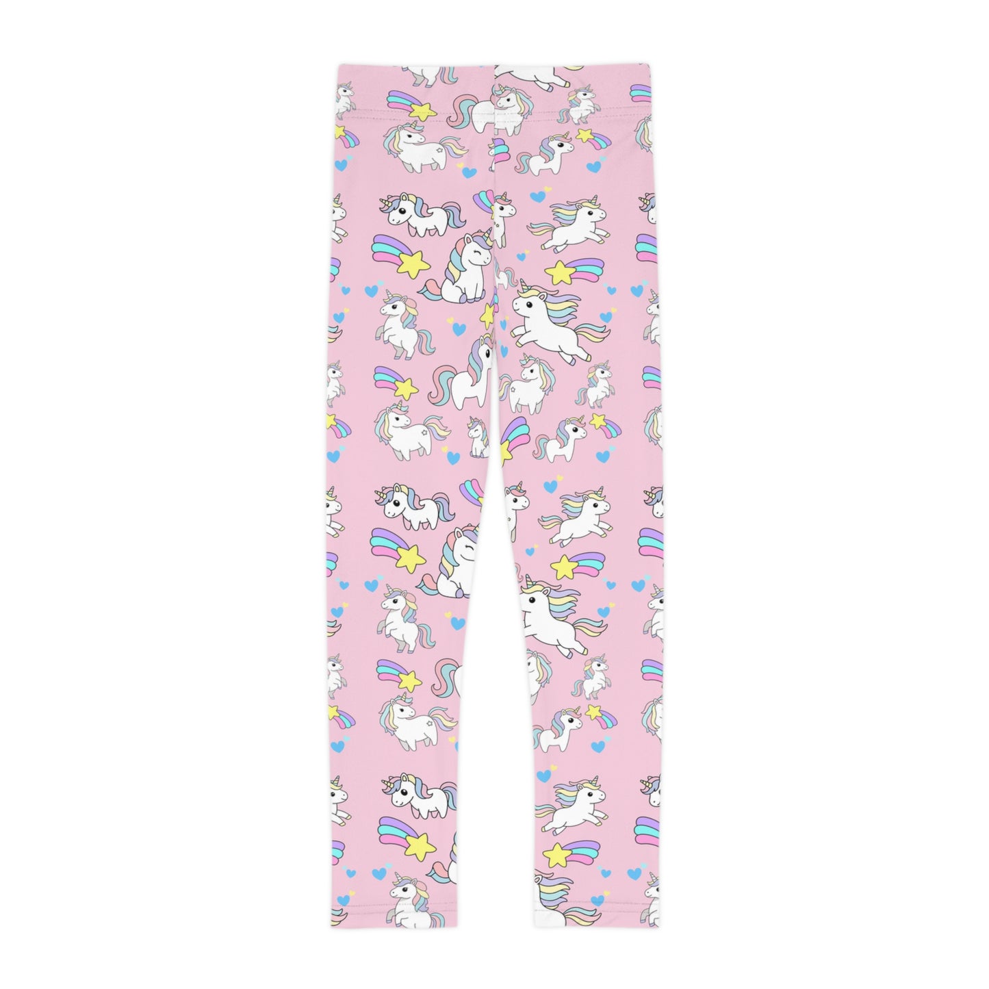 Pink Unicorn Kids Leggings — Cute Rainbow Stars All-Over Print