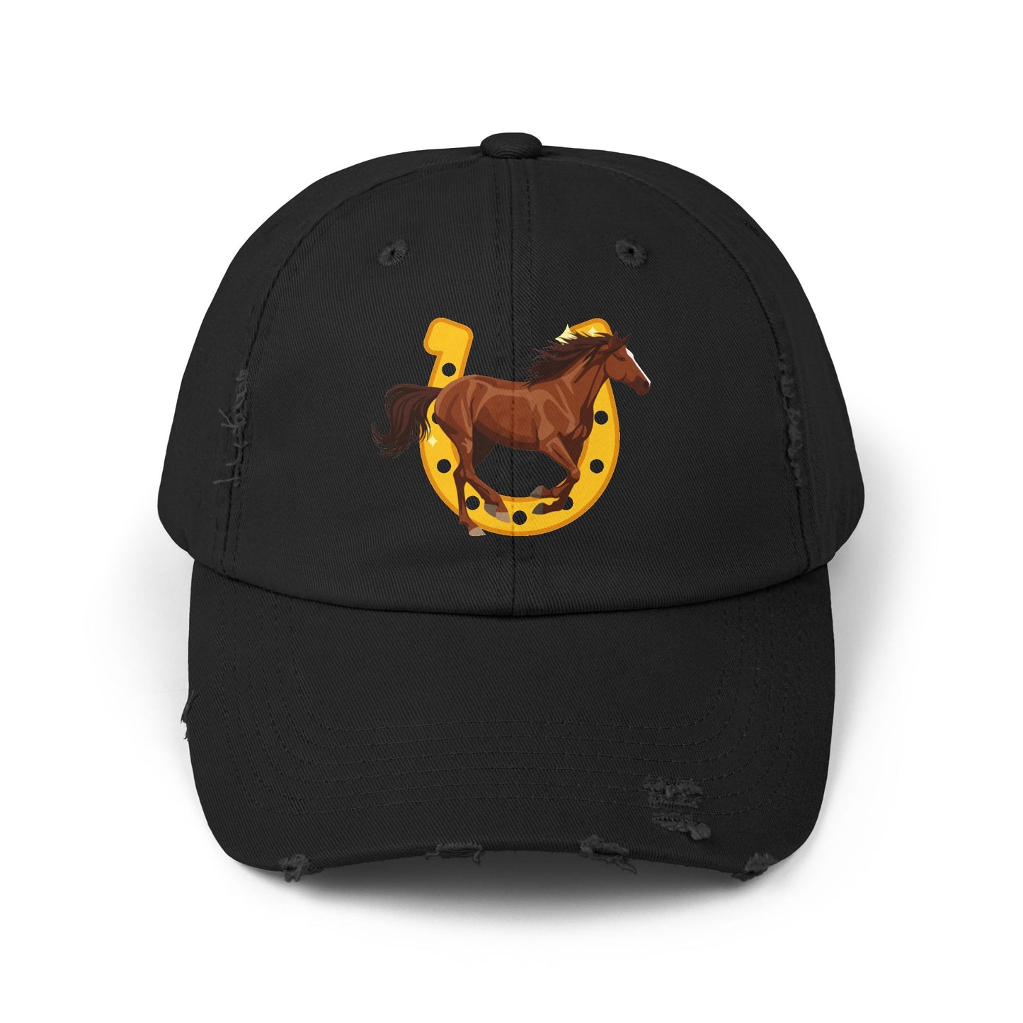 Lucky Horse Horseshoe Cap — Distressed Baseball Hat for Equestrian Fans