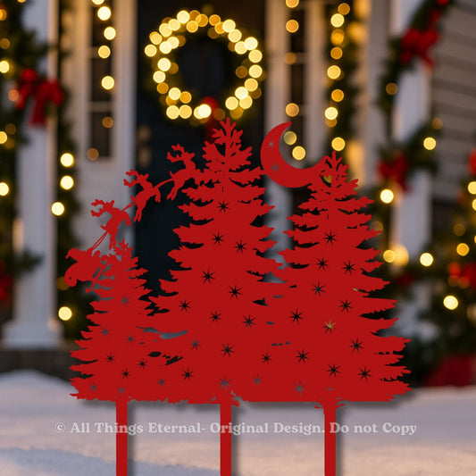 Metal Christmas Tree Yard Sign – Santa Claus Sleigh Garden Stake