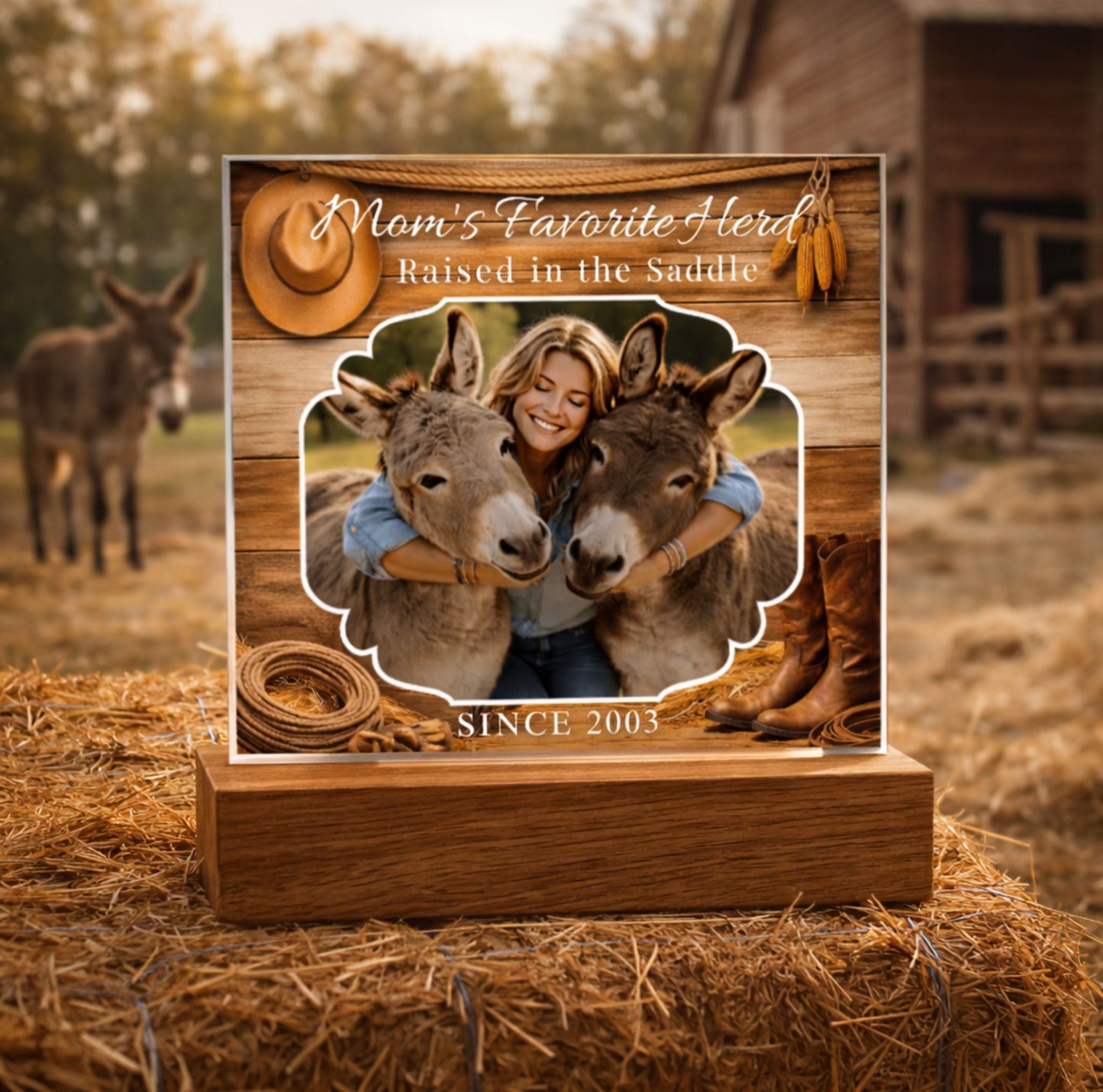 Mom's Favorite Herd Raised in the Saddle Acrylic Plaque – Donkey Lover Gift