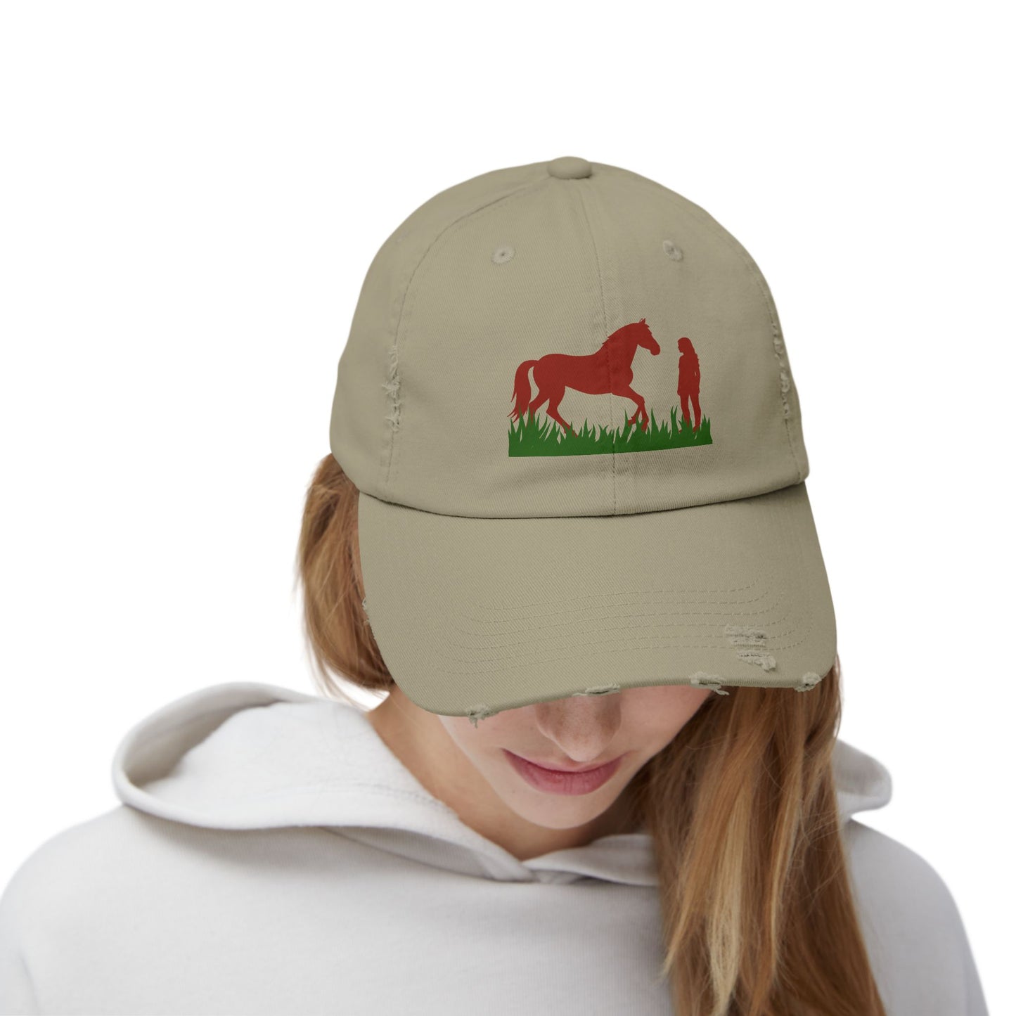 Distressed Horse & Rider Cap — Rustic Equestrian Baseball Hat