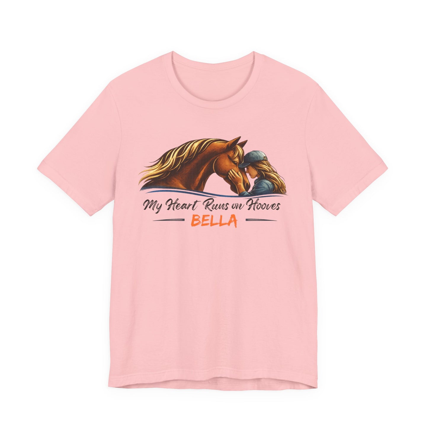 Horse Lover T‑Shirt - My Heart Runs on Hooves Personalized Bella Tee