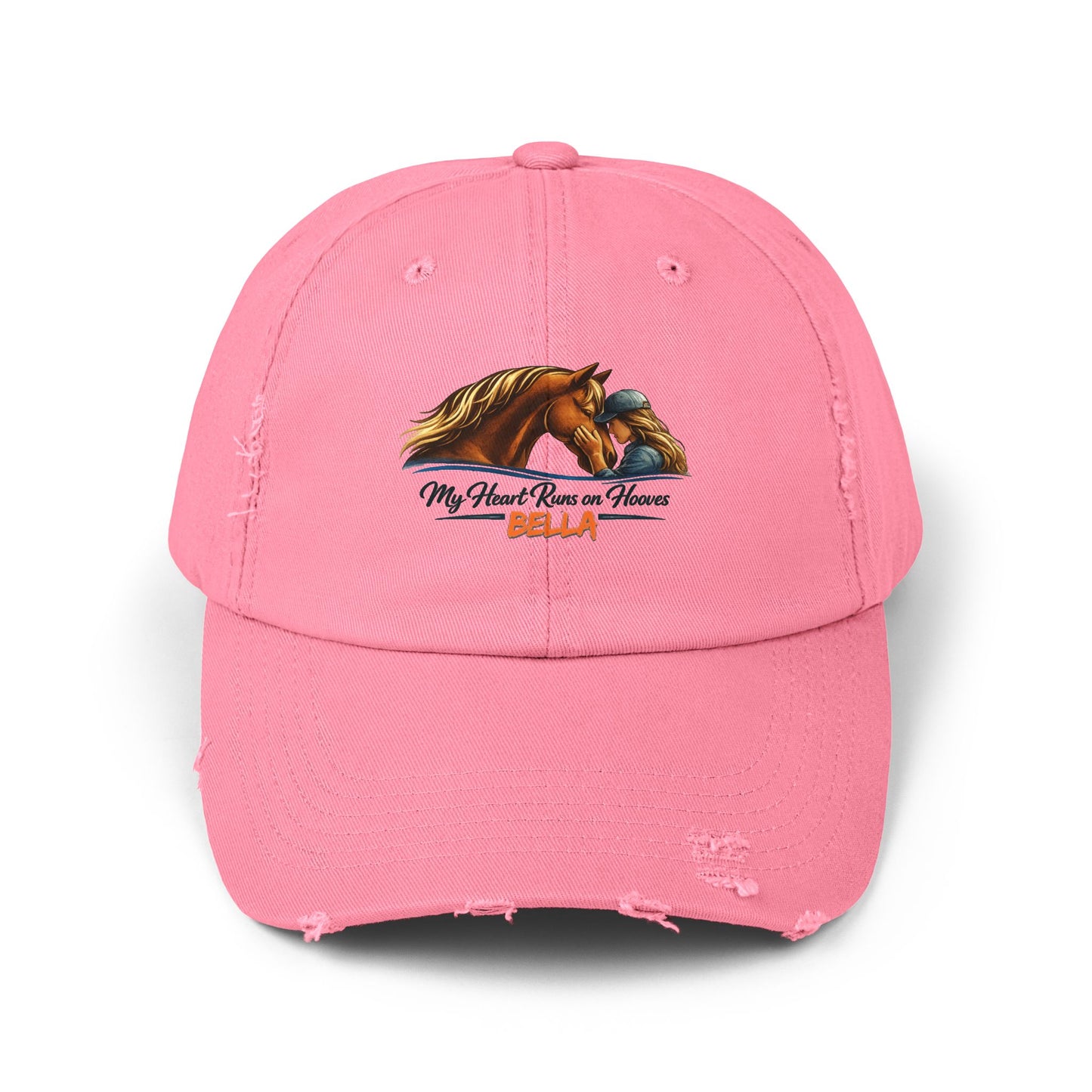 Custom Name Distressed Horse Cap – My Heart Runs on Hooves Hat for Women