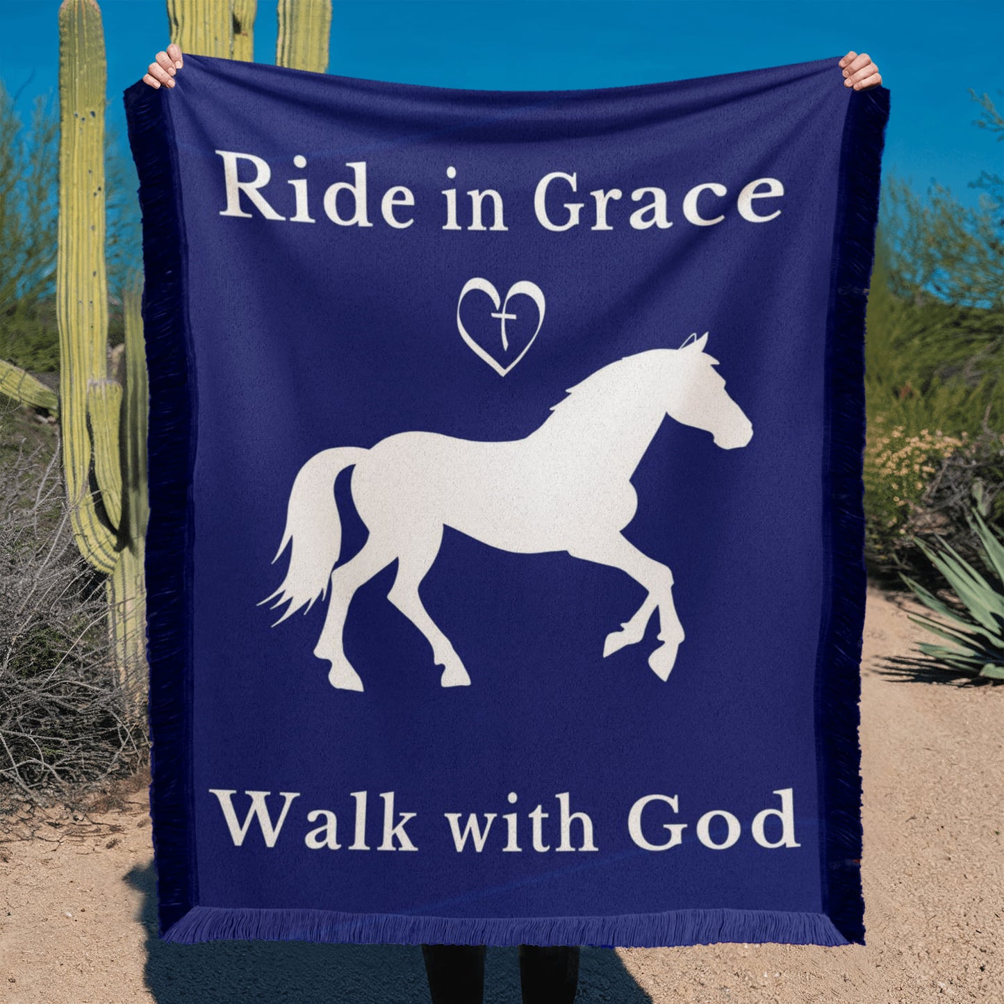 Ride in Grace, Walk with God Woven Blanket – Christian Horse Lover Faith Throw
