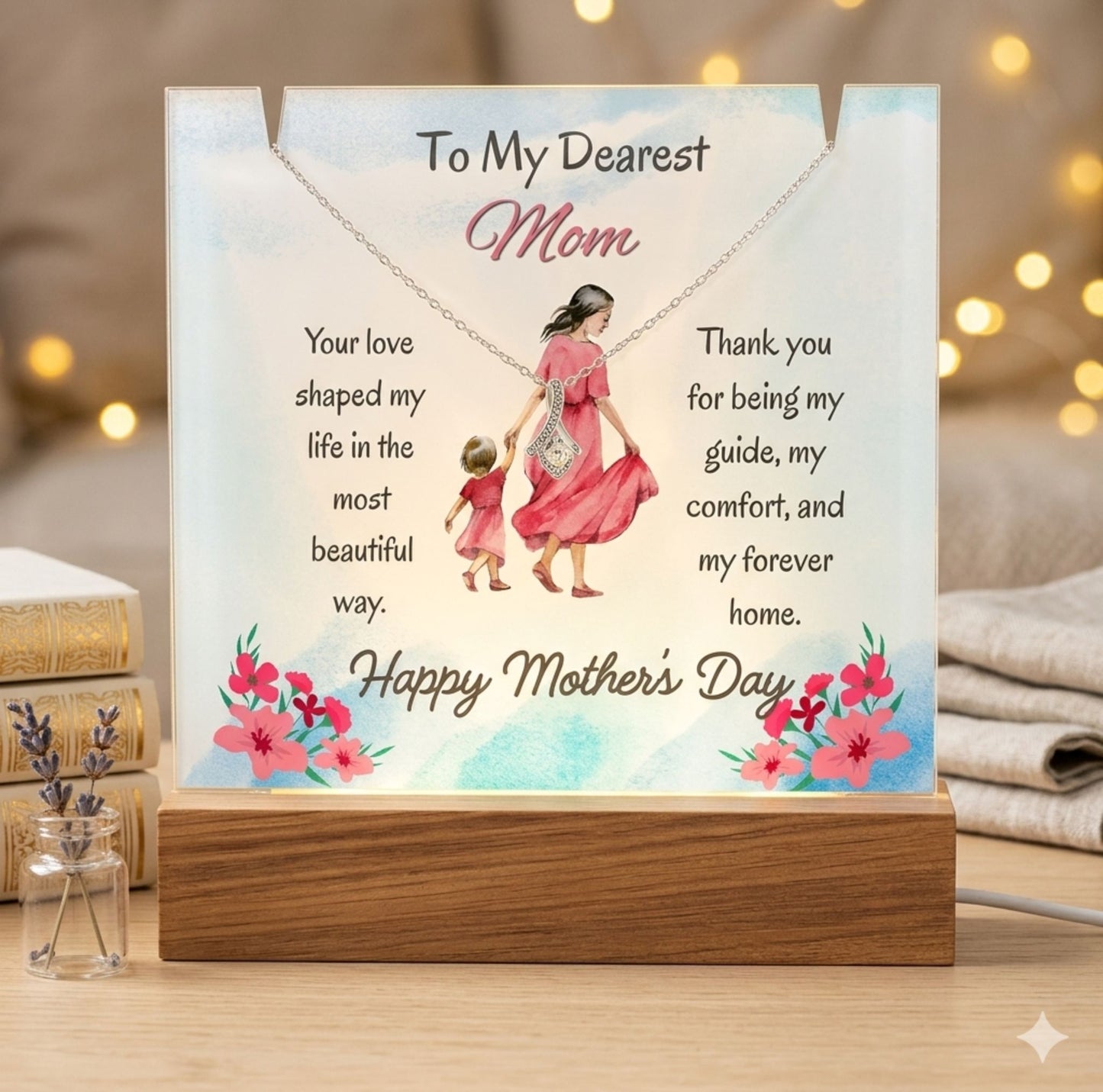 To My Dearest Mom Alluring Beauty Necklace Acrylic Plaque Mother's Day Gift