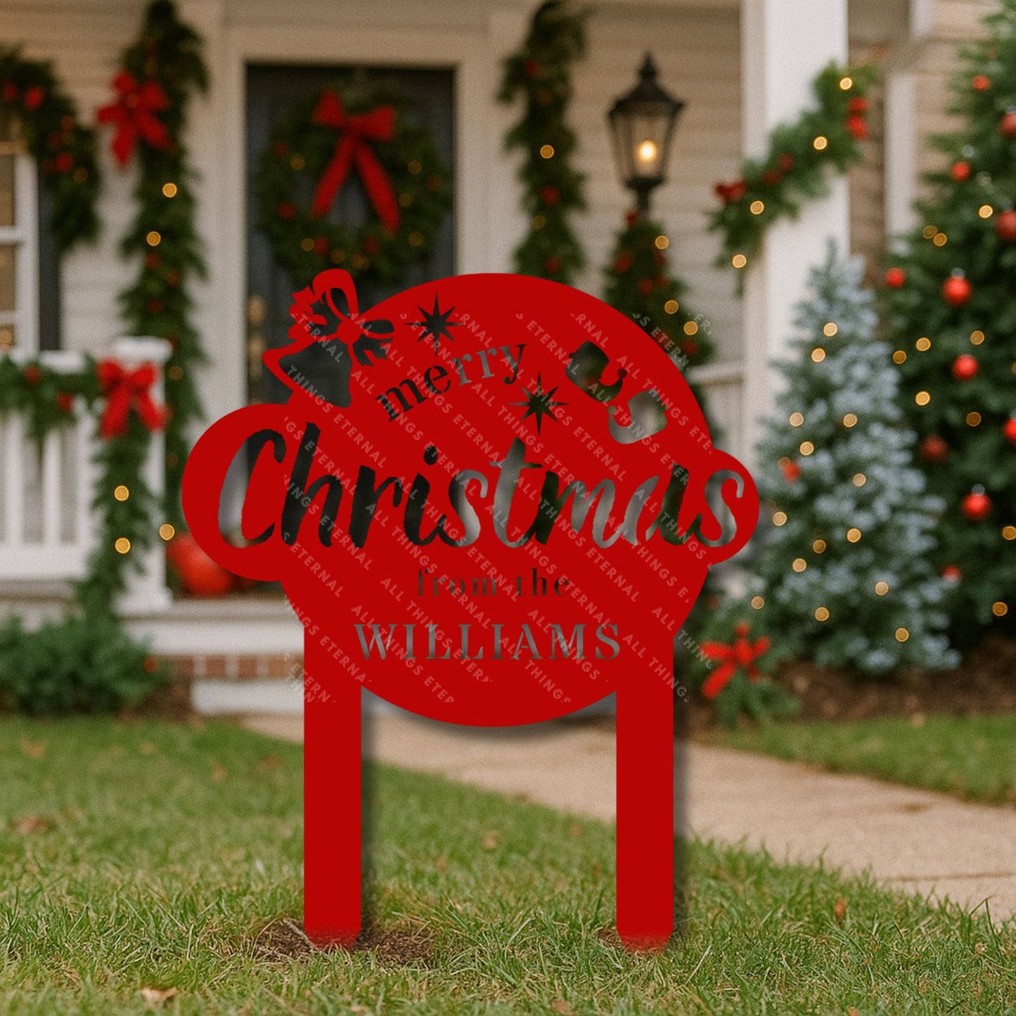 Merry Christmas Metal Yard Stake – Custom Family Name Outdoor Sign