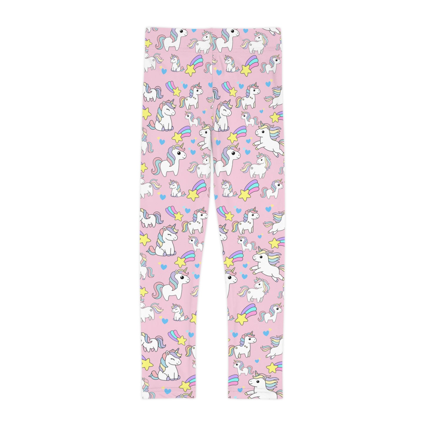 Pink Unicorn Kids Leggings — Cute Rainbow Stars All-Over Print