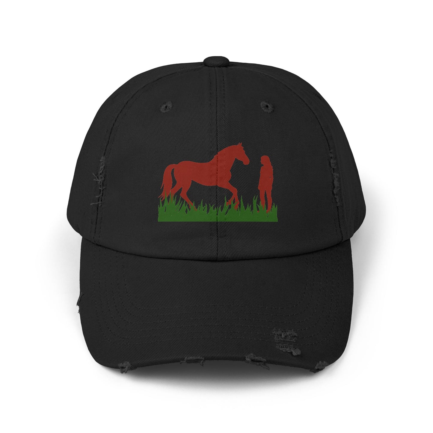 Distressed Horse & Rider Cap — Rustic Equestrian Baseball Hat