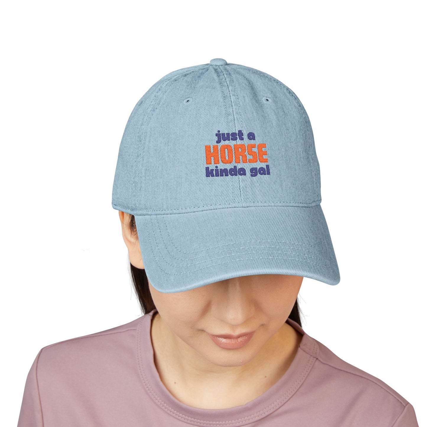 Embroidered 'Just a Horse Kinda Gal' Denim Hat –  Equestrian Cap for Men and Women