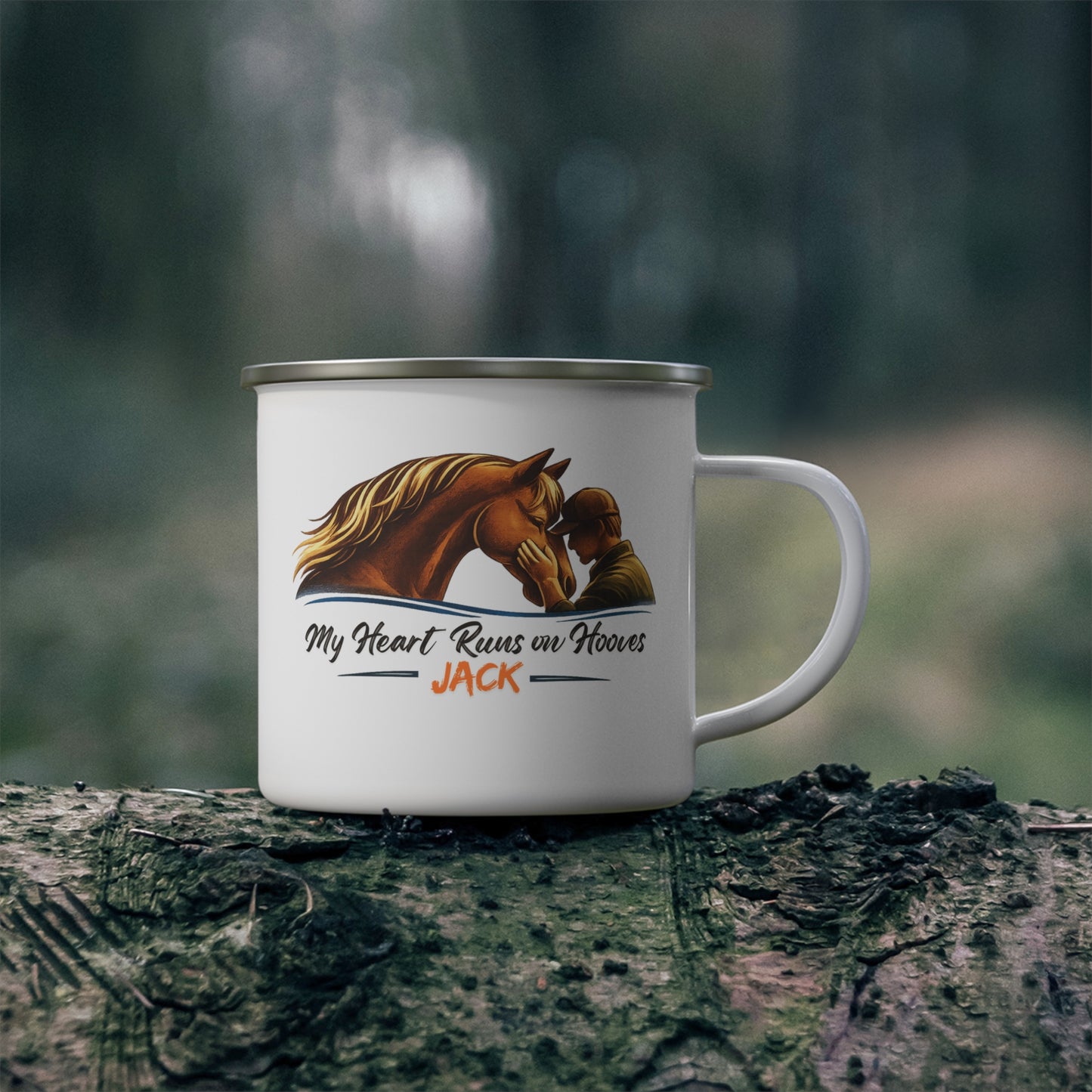 Enamel Camping Mug —My Heart Runs on Hooves Personalized Horse Lover Gift