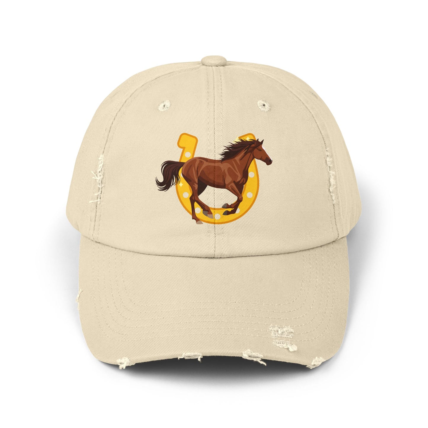 Lucky Horse Horseshoe Cap — Distressed Baseball Hat for Equestrian Fans