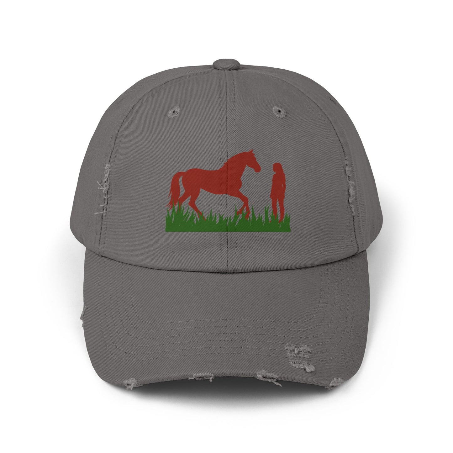 Distressed Horse & Rider Cap — Rustic Equestrian Baseball Hat