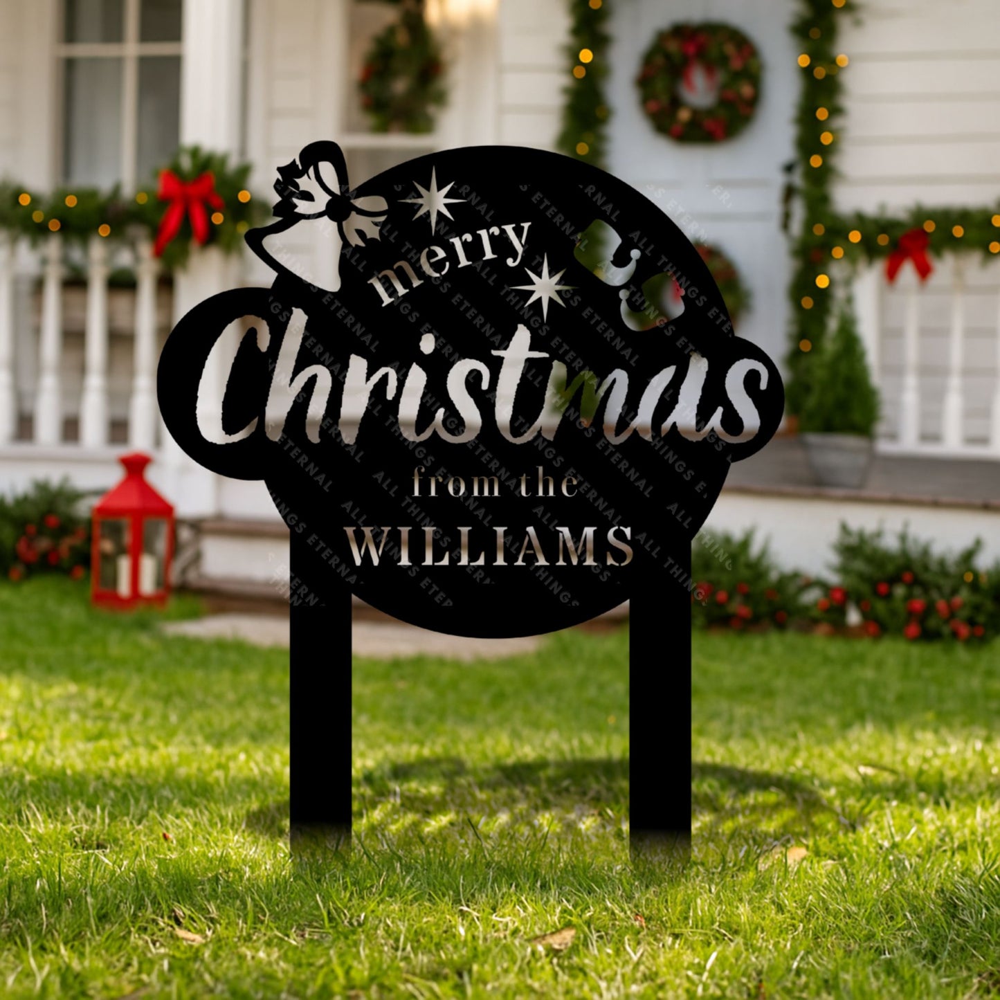 Merry Christmas Metal Yard Stake – Custom Family Name Outdoor Sign