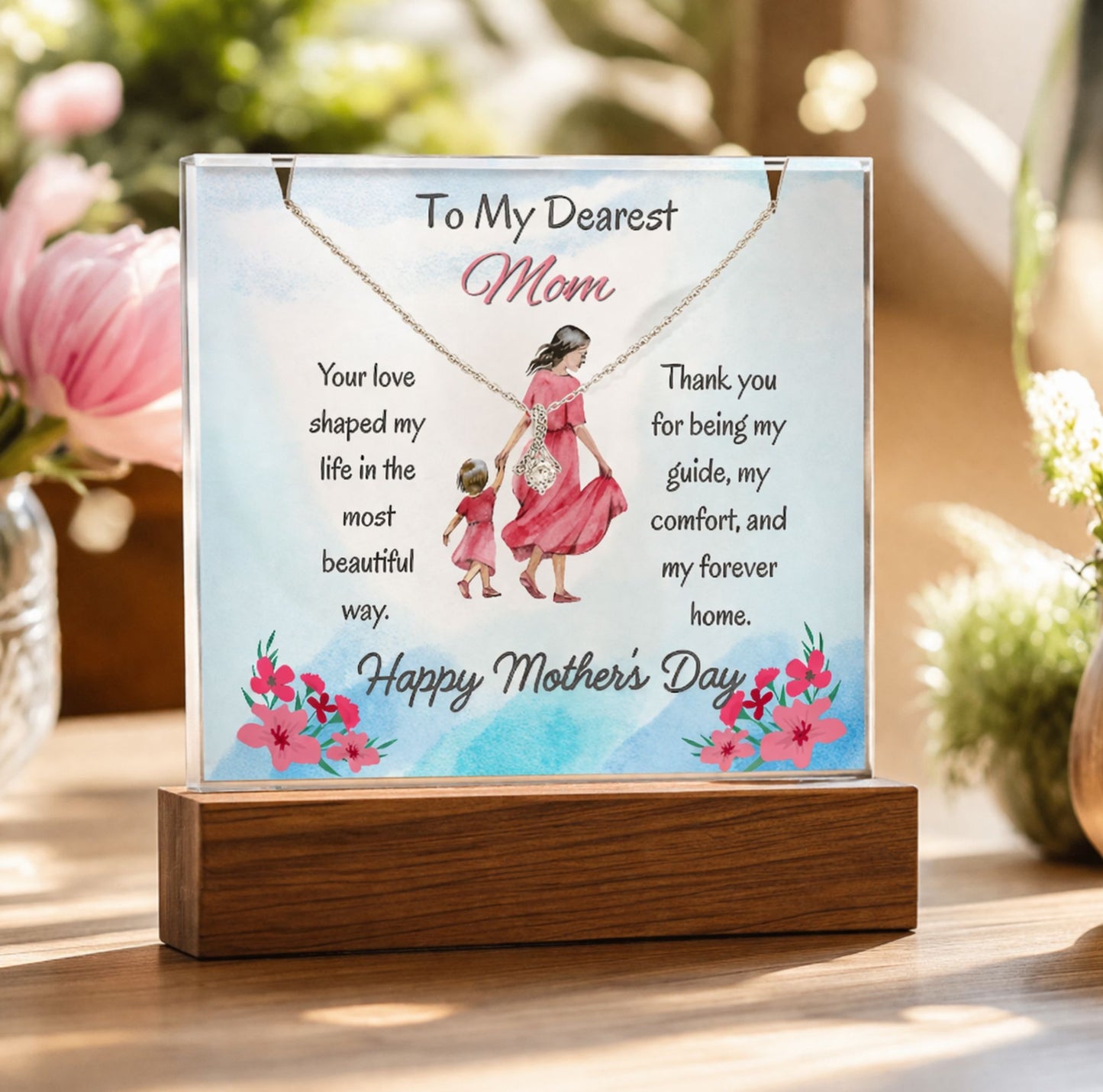 To My Dearest Mom Alluring Beauty Necklace Acrylic Plaque Mother's Day Gift