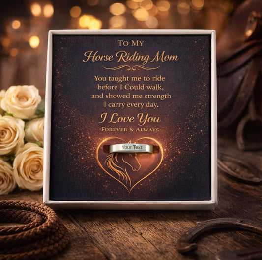 Horse Riding Mom Engraved Ring with Message Card Personalized Gift
