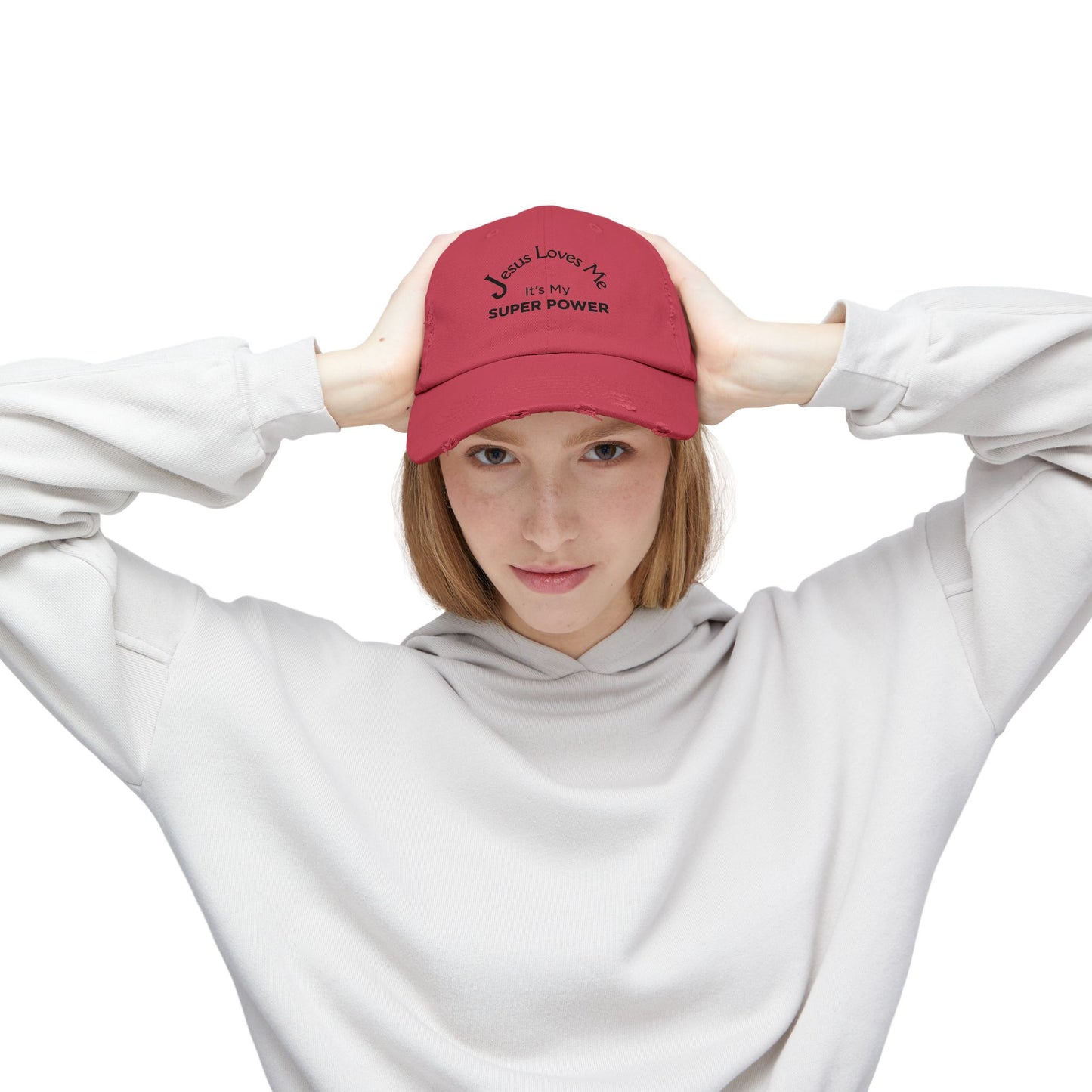 Jesus Loves Me Is My Super Power Distressed Christian Baseball Cap