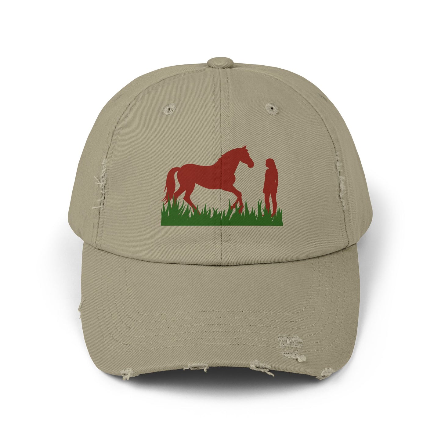 Distressed Horse & Rider Cap — Rustic Equestrian Baseball Hat