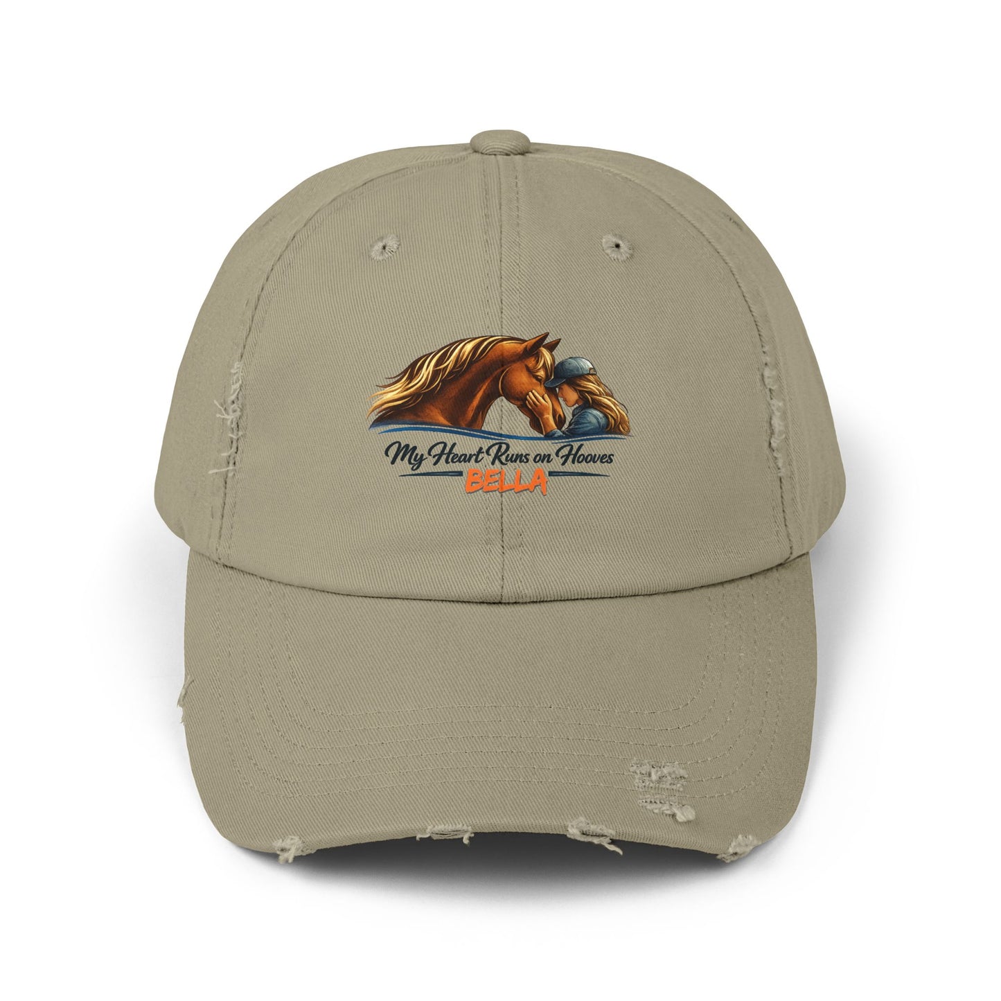 Custom Name Distressed Horse Cap – My Heart Runs on Hooves Hat for Women
