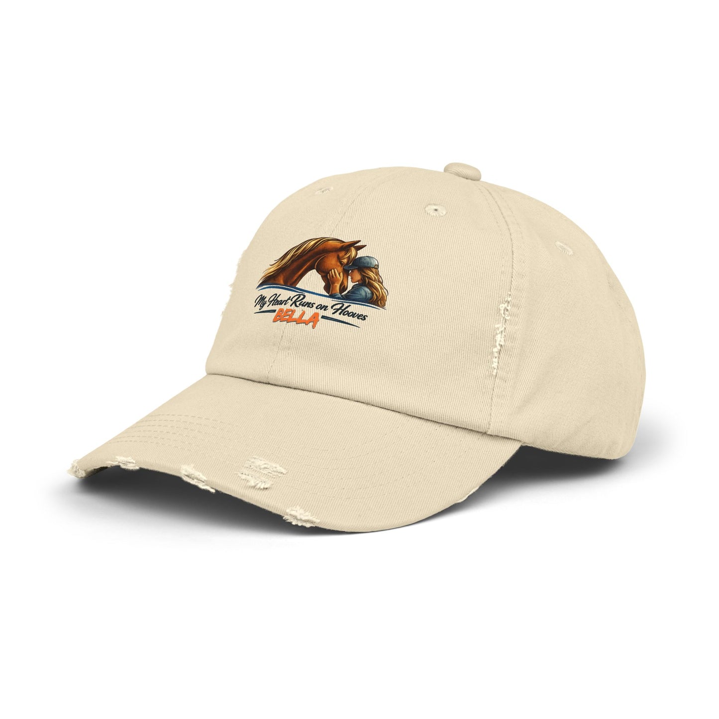 Custom Name Distressed Horse Cap – My Heart Runs on Hooves Hat for Women