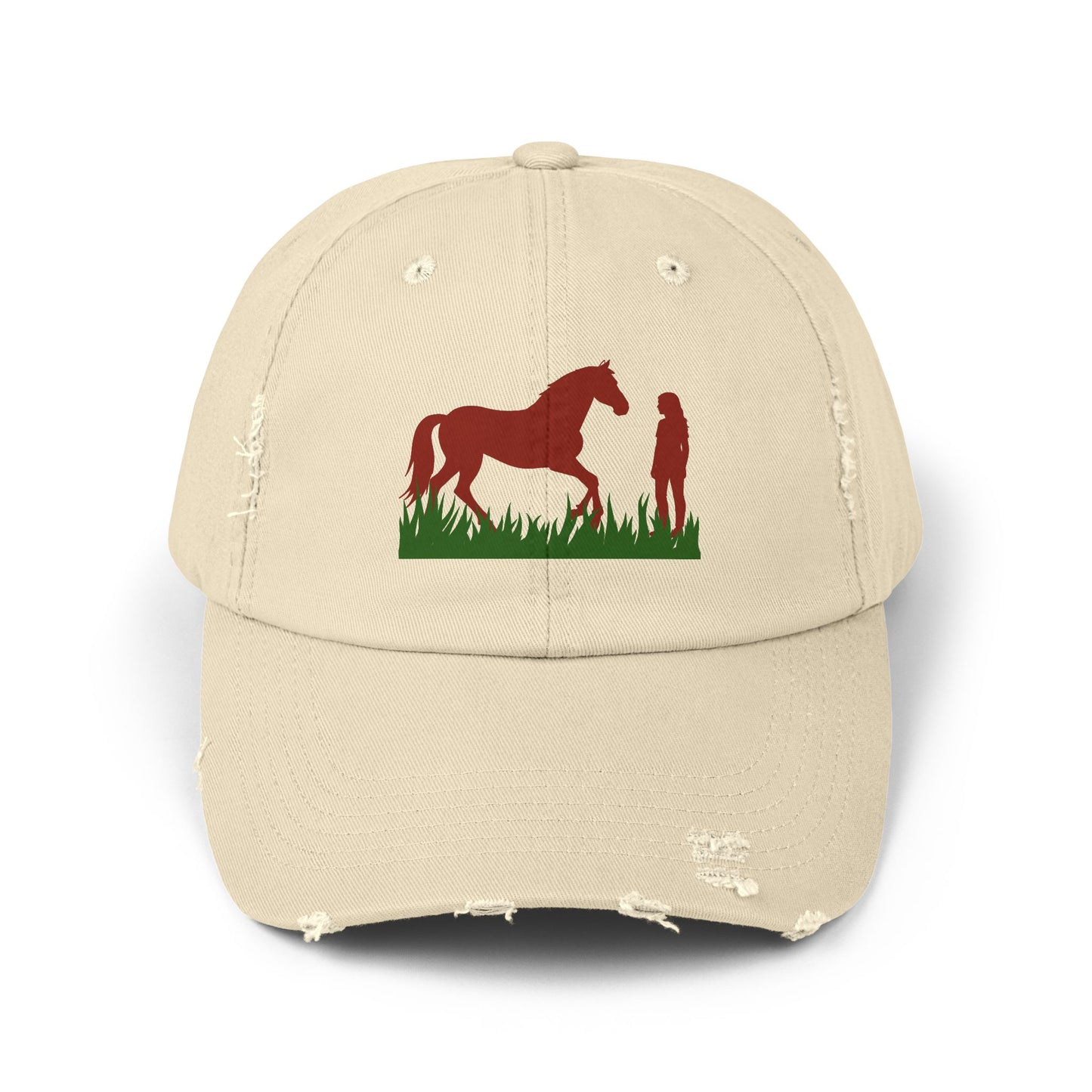 Distressed Horse & Rider Cap — Rustic Equestrian Baseball Hat