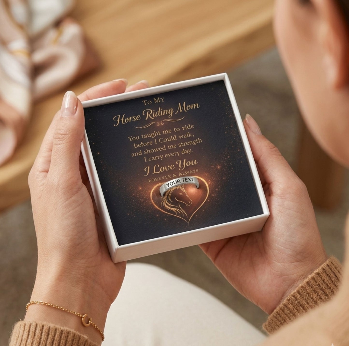 Horse Riding Mom Engraved Ring with Message Card Personalized Gift