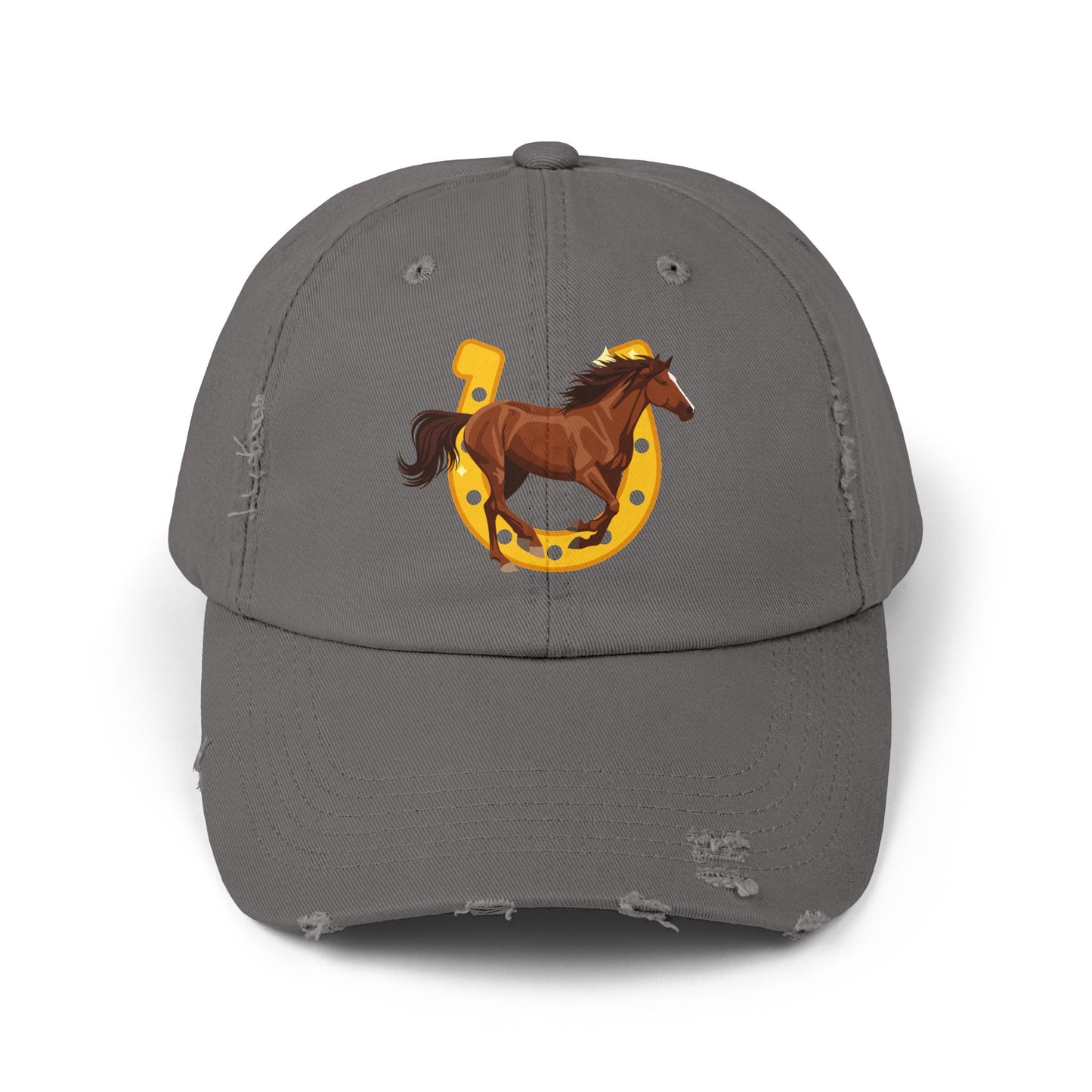 Lucky Horse Horseshoe Cap — Distressed Baseball Hat for Equestrian Fans