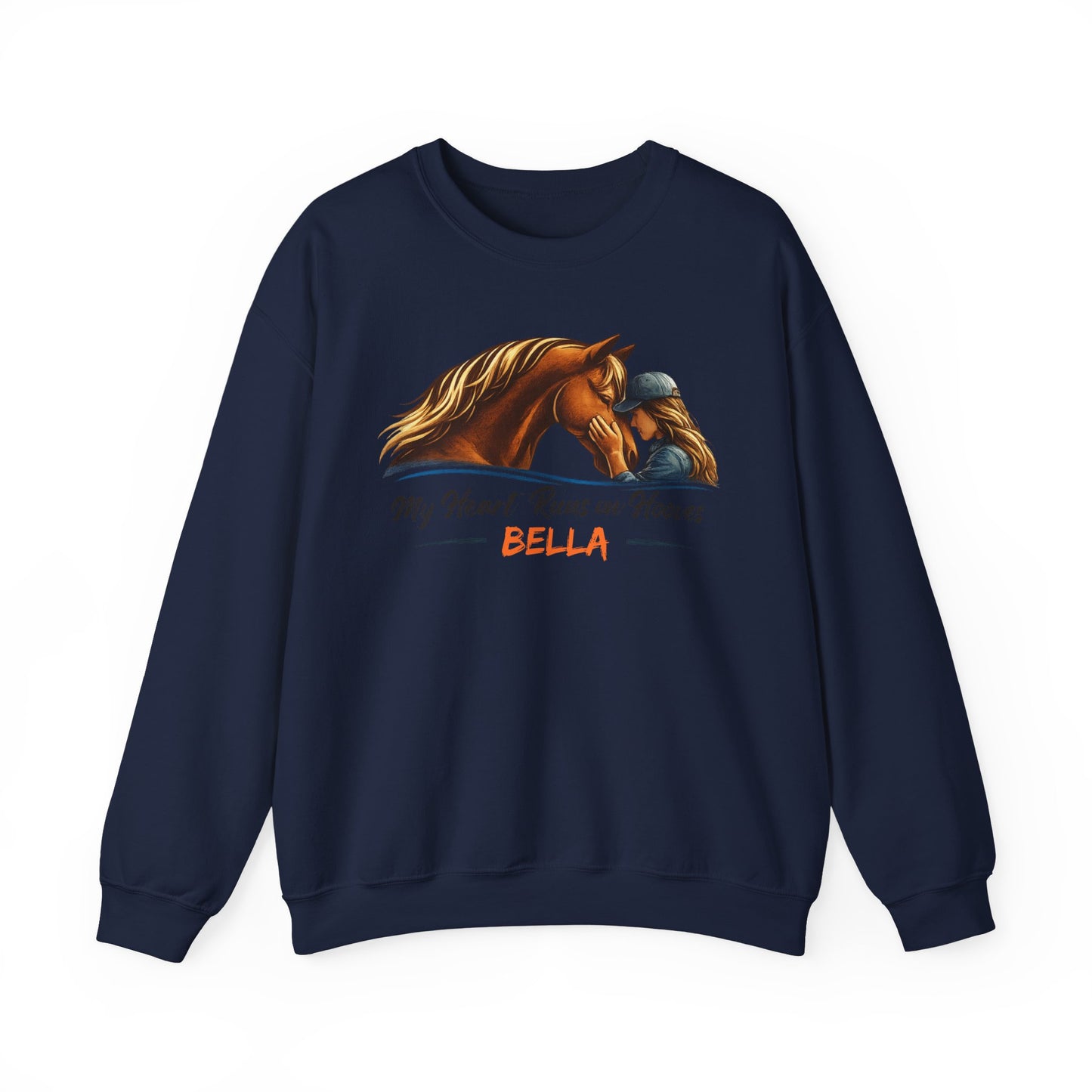 Custom Name My Heart Runs on Hooves Sweatshirt Horse Lovers Gift for Women