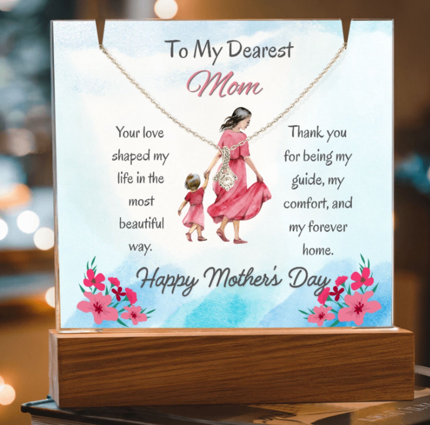 To My Dearest Mom Alluring Beauty Necklace Acrylic Plaque Mother's Day Gift