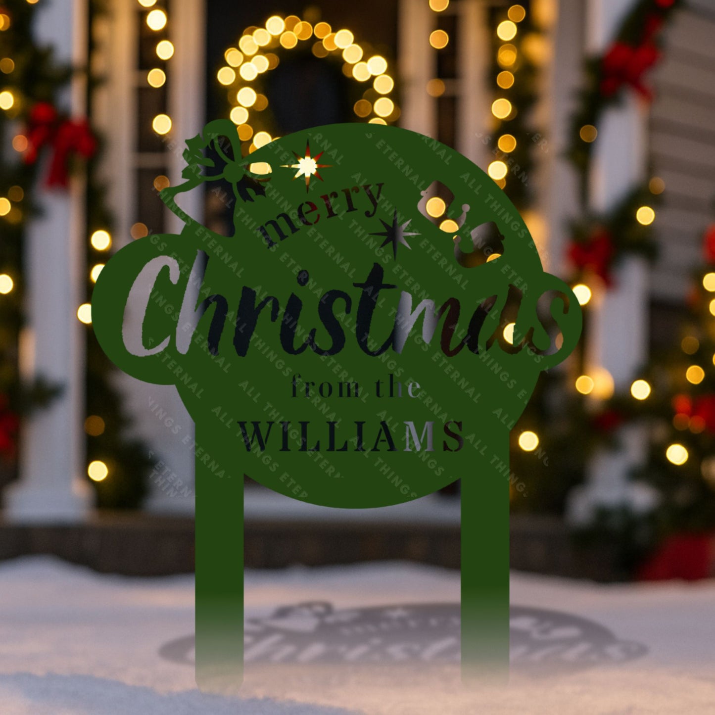Merry Christmas Metal Yard Stake – Custom Family Name Outdoor Sign