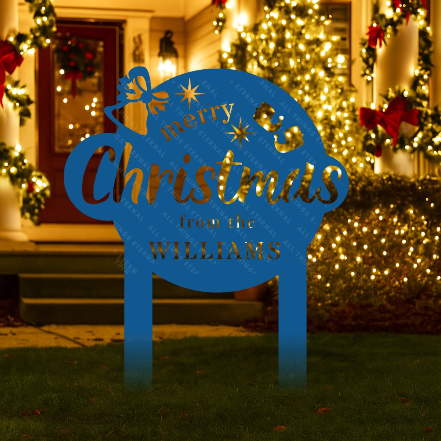 Merry Christmas Metal Yard Stake – Custom Family Name Outdoor Sign