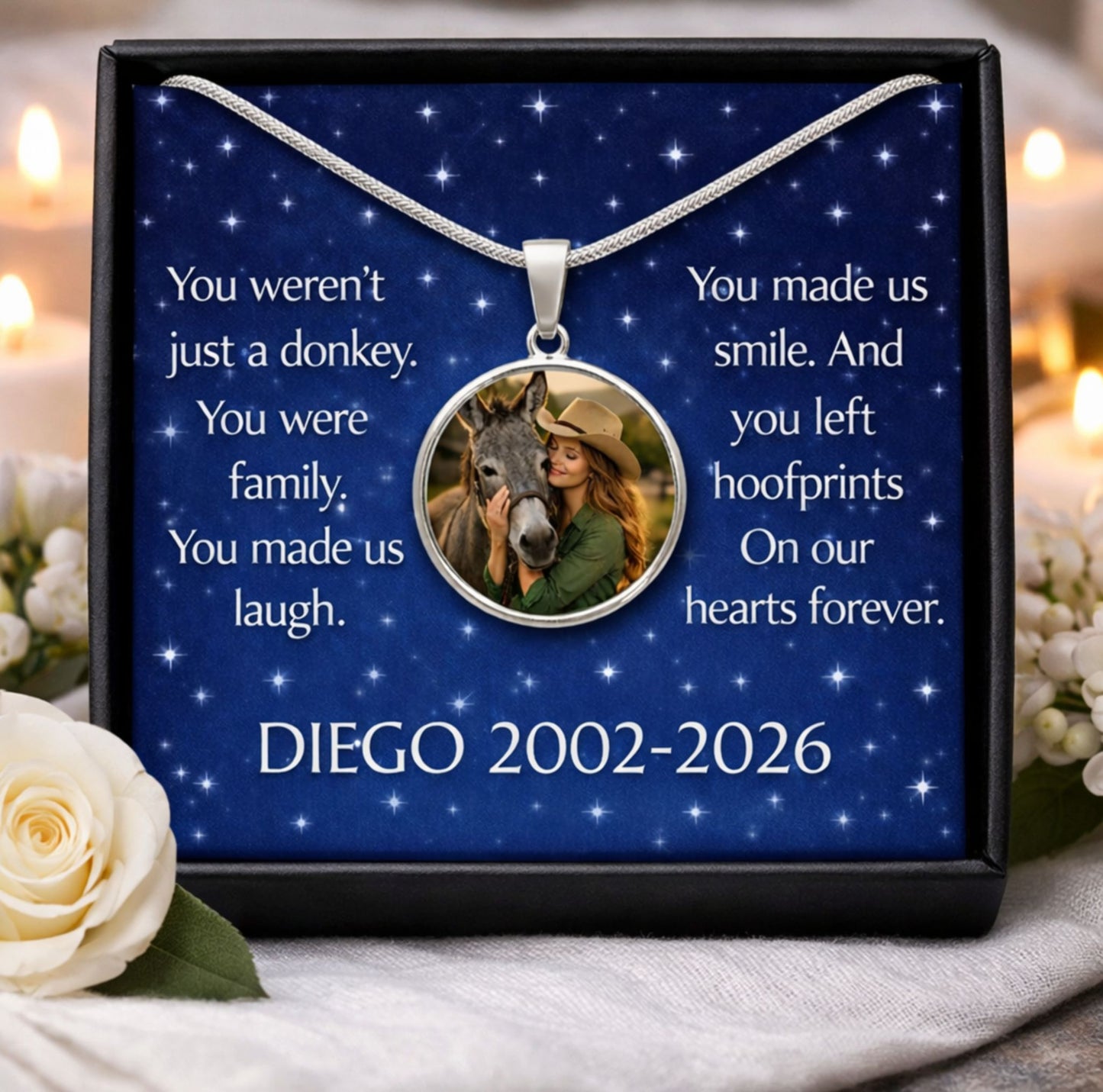 Personalized Donkey Photo Necklace – Memorial Jewelry Gift for Donkey Lovers