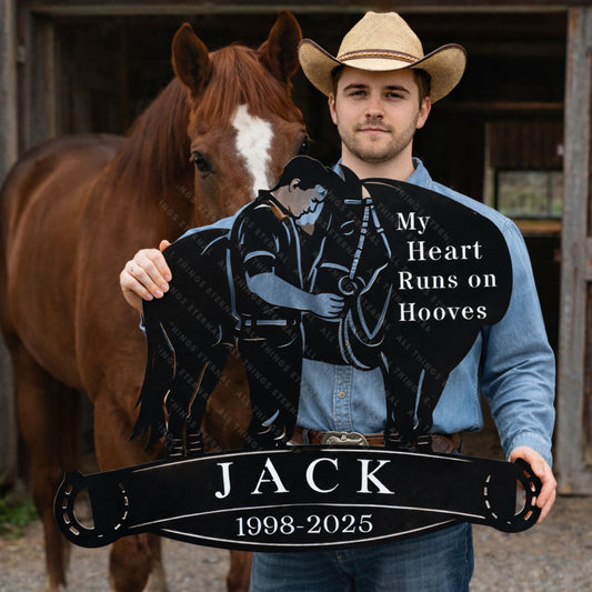 Personalized Horse Memorial Metal Sign – My Heart Runs on Hooves Tribute Gifts