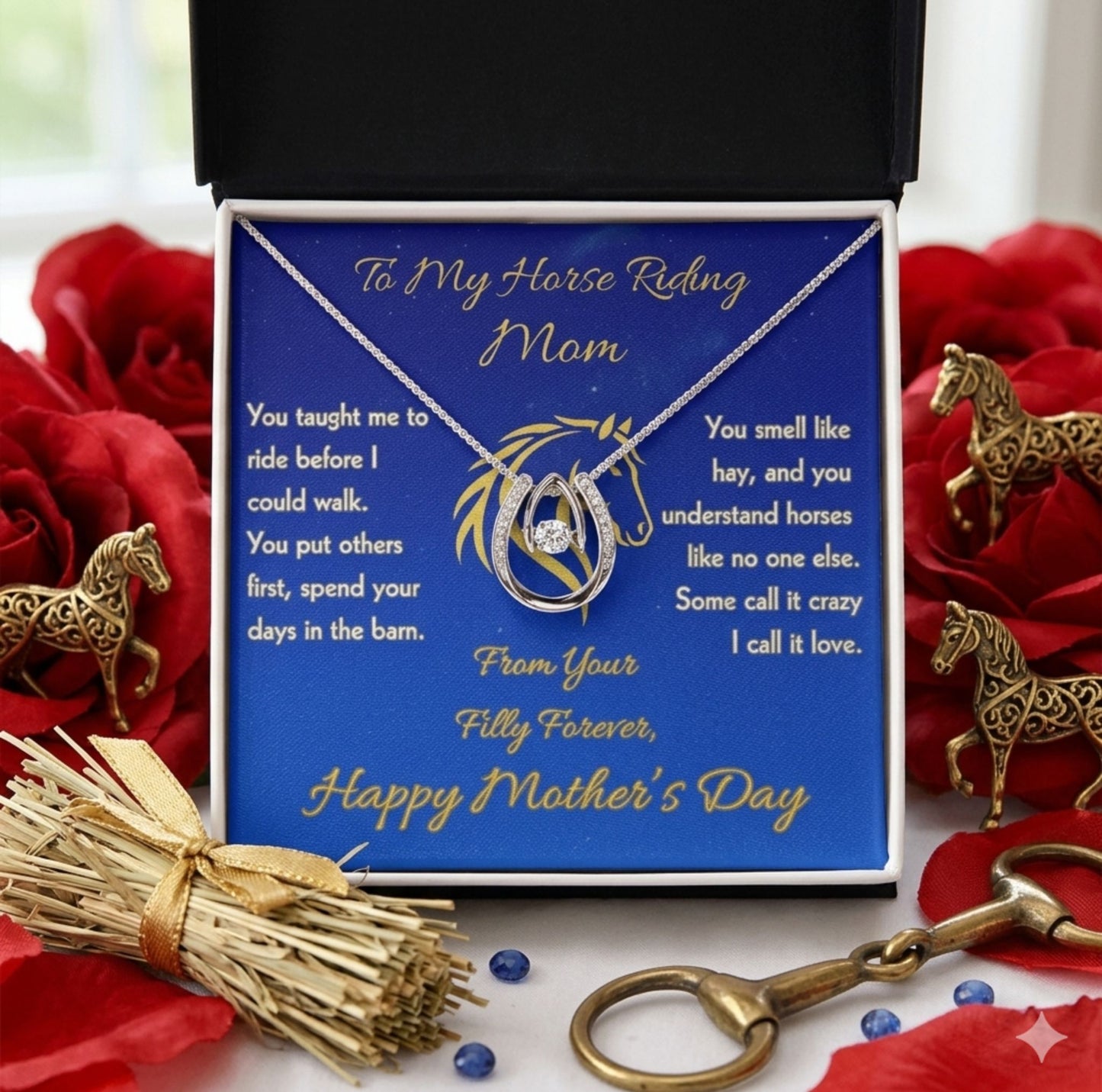To My Horse Mom - Lucky Horseshoe Necklace - Mother's Day Gift