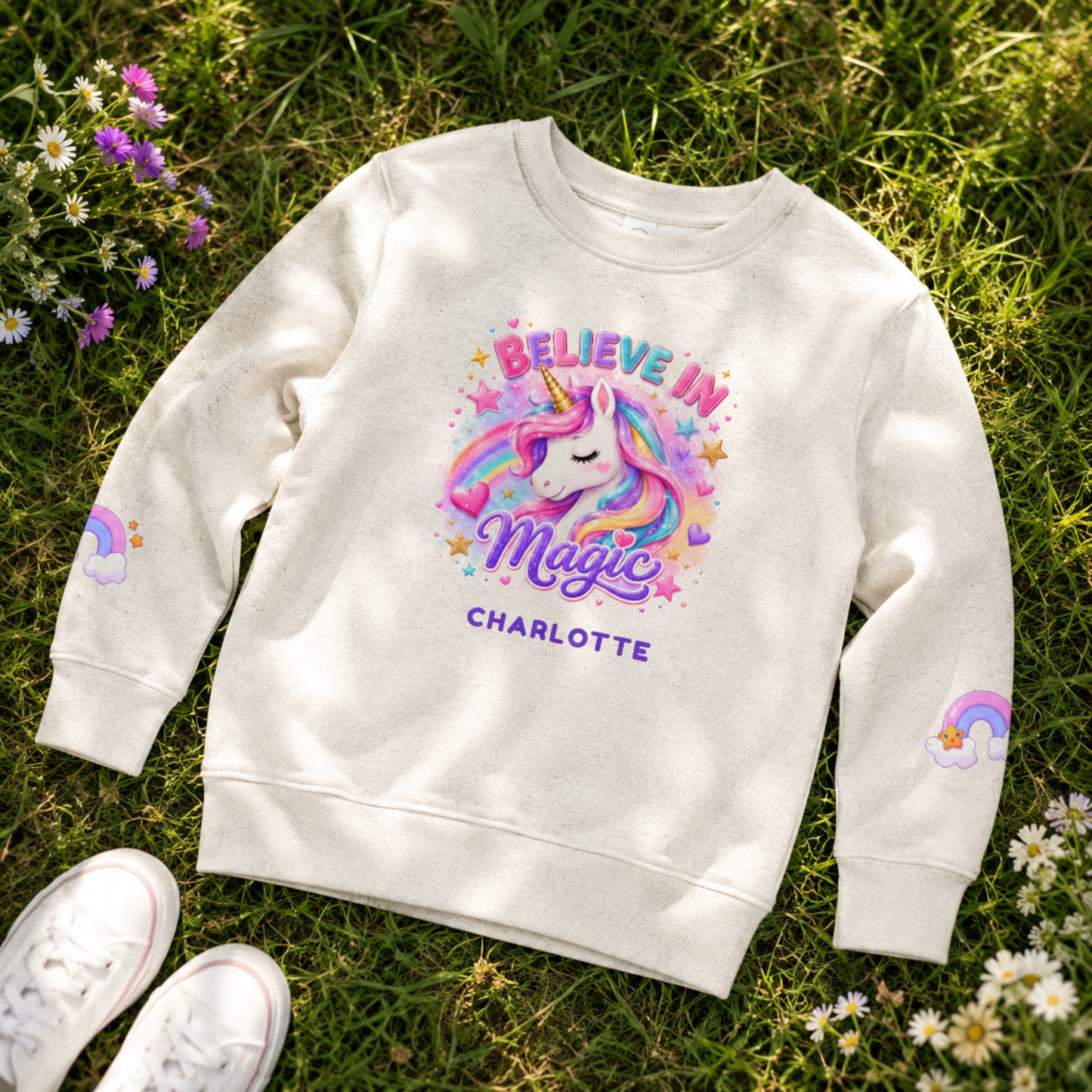 Personalized "Believe in Magic" Unicorn Toddler Crewneck Sweatshirt