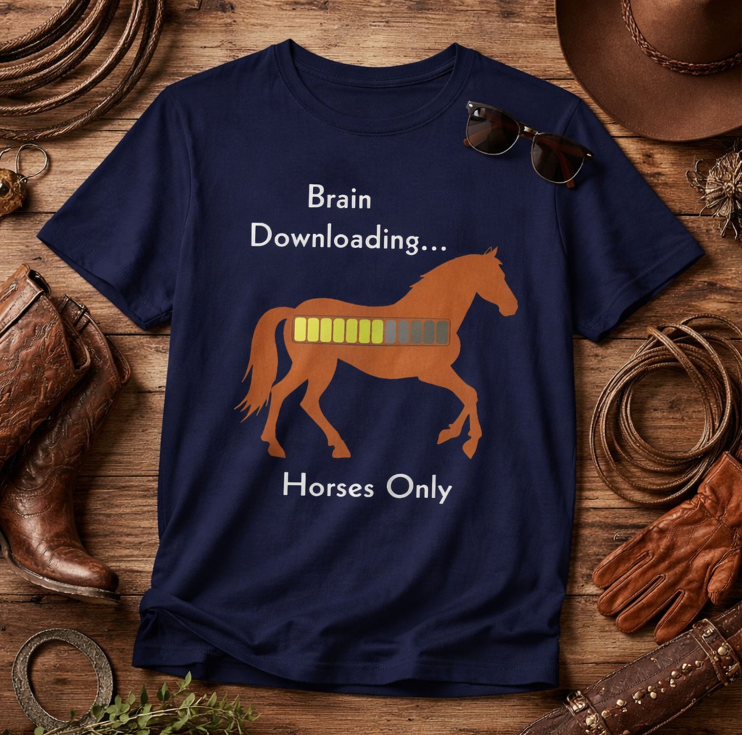Brain Downloading… Horses Only T-Shirt – Funny Equestrian Tee for Horse Lovers
