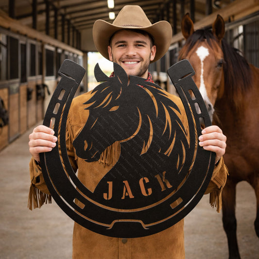 Personalized Horseshoe Metal Stall Sign, Gift for Horse Lovers & Equestrian Moms