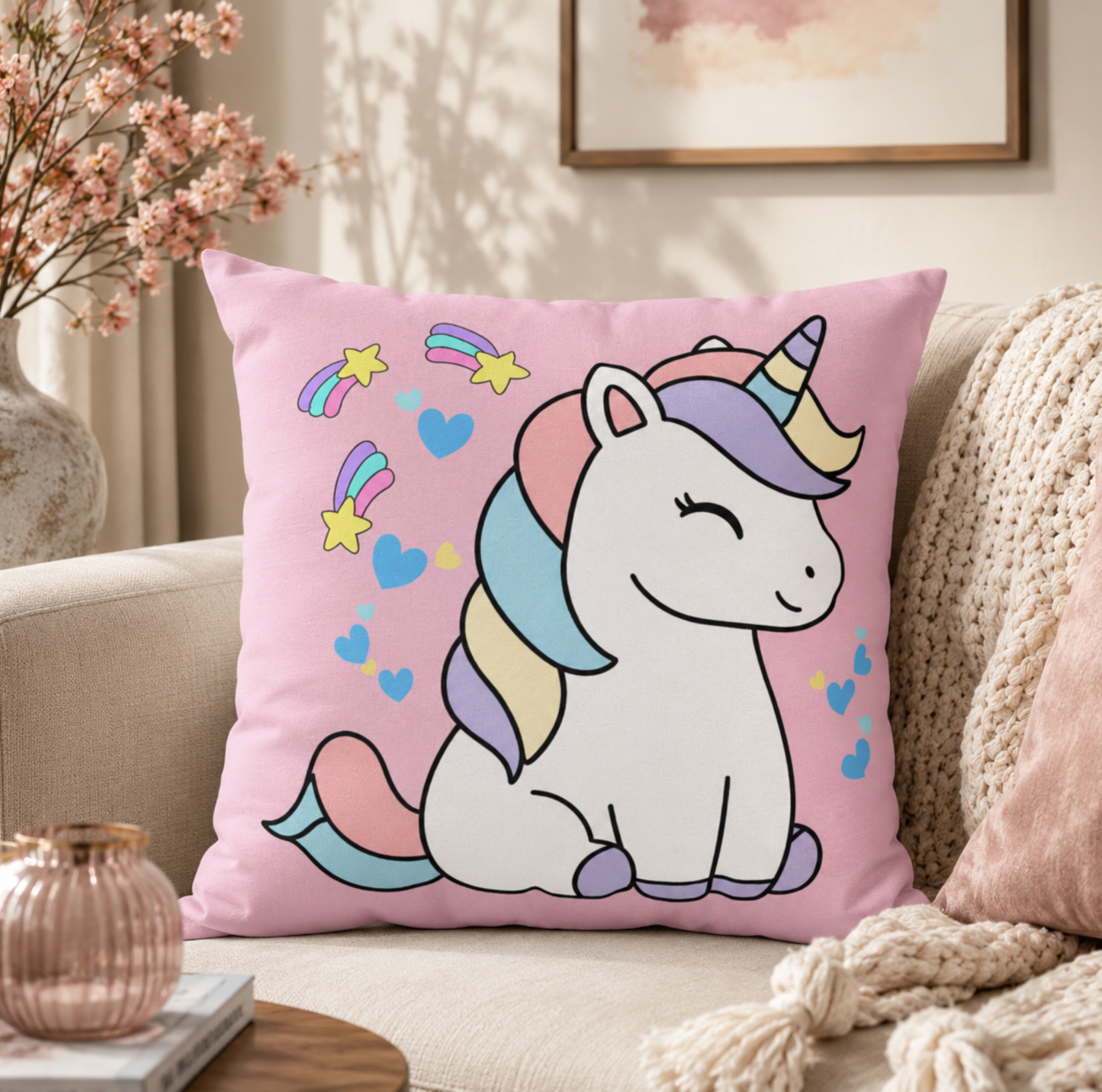 Sleepy Pastel Unicorn Pillowcase | Cute Kids Decorative Throw Pillow Cover