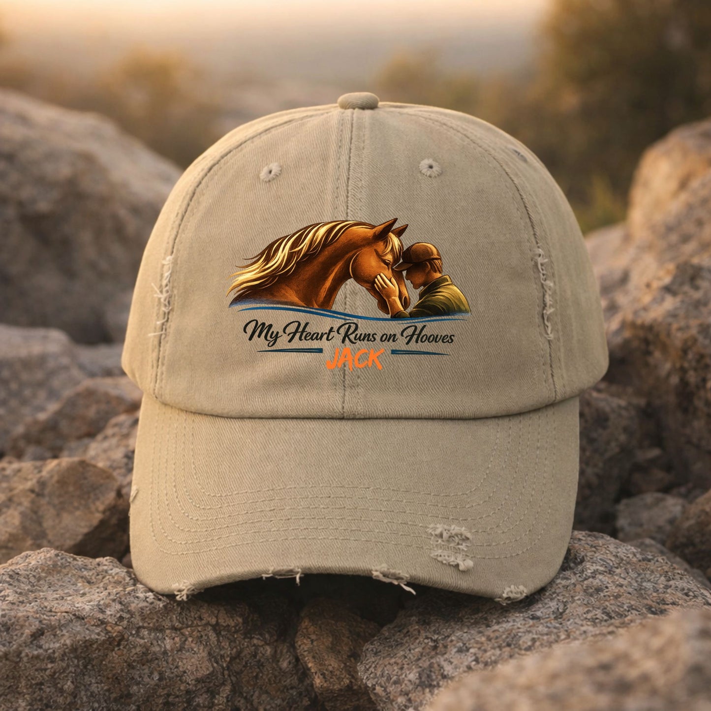 Personalized  Horse Cap — 'My Heart Runs on Hooves' Embroidered Baseball Hat for men