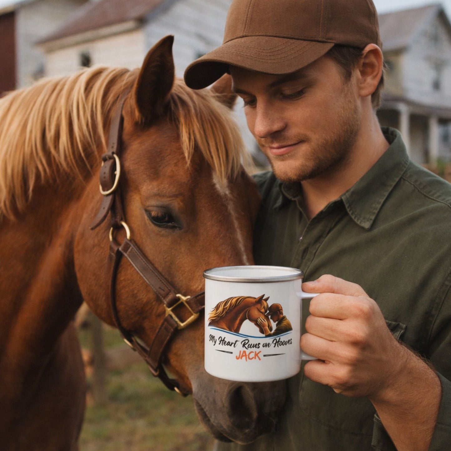 Enamel Camping Mug —My Heart Runs on Hooves Personalized Horse Lover Gift