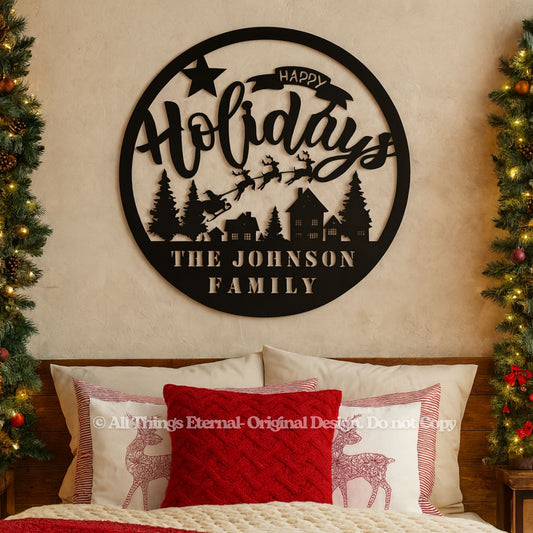 Custom Family Name Holiday Metal Sign – Personalized Christmas Wall Art Home  Decoration