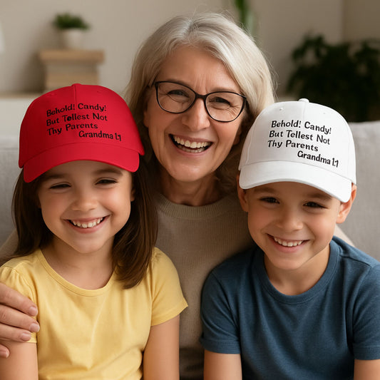Behold! Candy! But Tellest Not Thy Parents; Christian Humor Baseball Cap for Grandmas